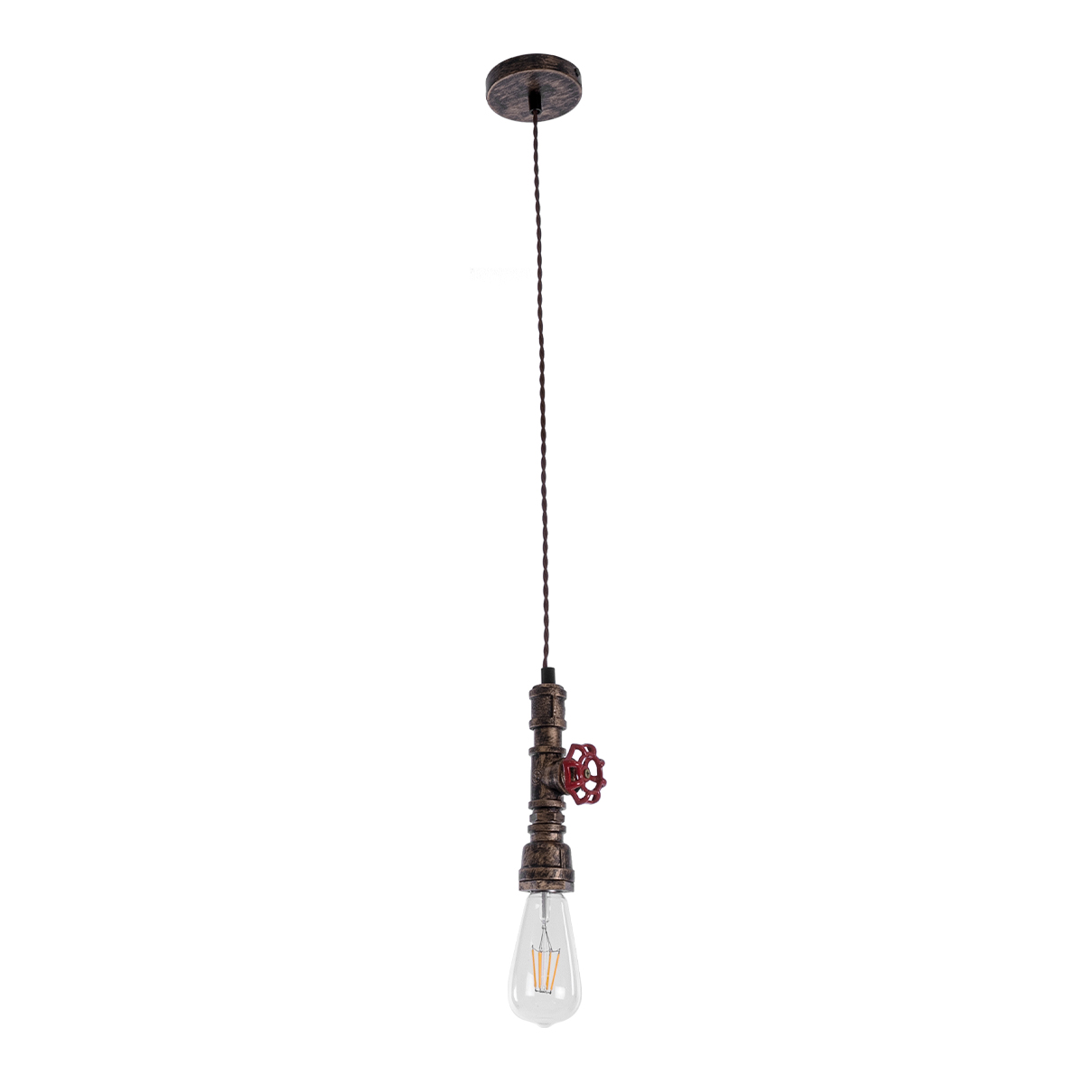 GloboStar® SPIGOT 01413 Vintage Κρεμαστό Φωτιστικό Ανάρτηση Μονόφωτο 1 x E27 IP20 Χάλκινο & Κόκκινο Μεταλλο - Μ5 x Π5 x Y20cm