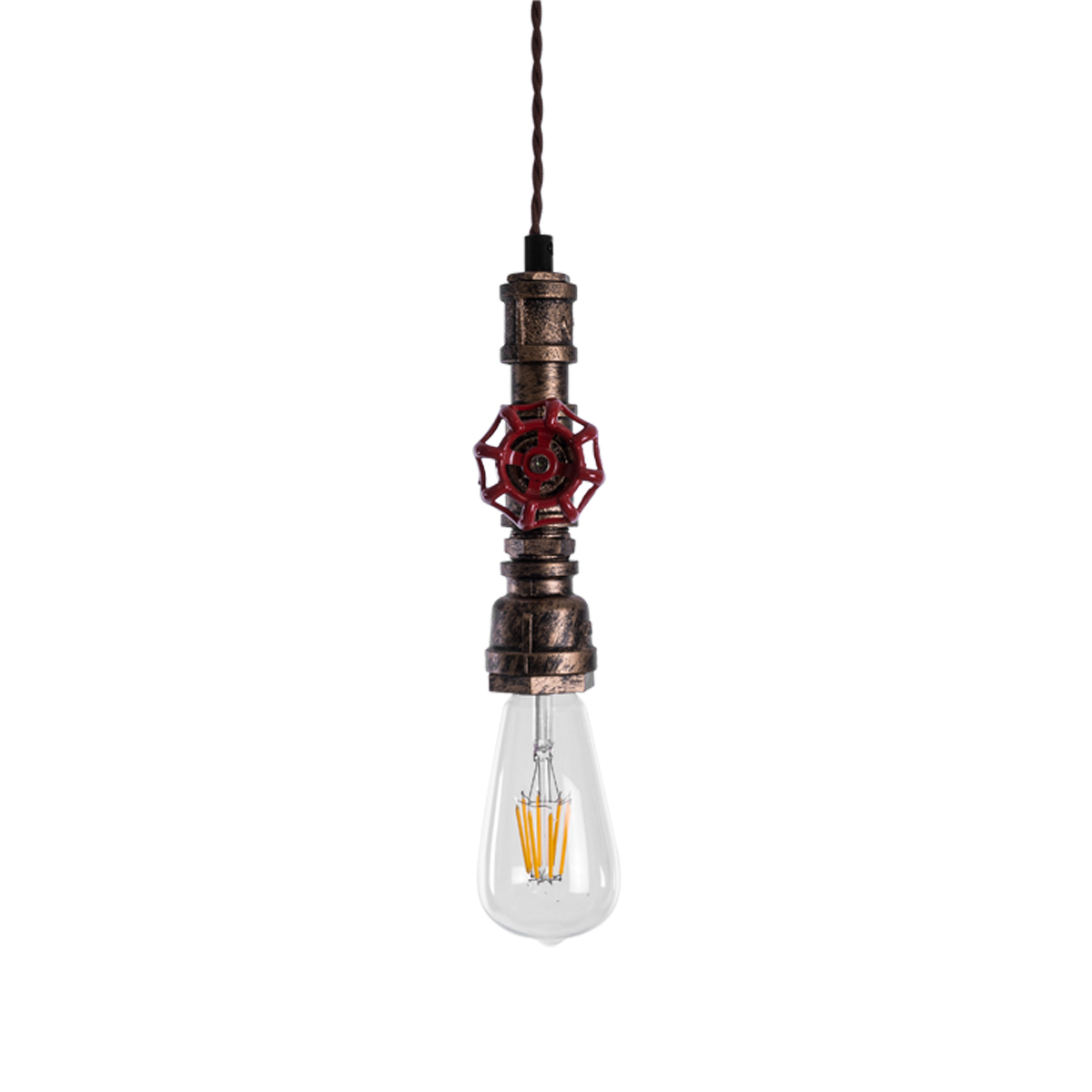 GloboStar® SPIGOT 01413 Vintage Κρεμαστό Φωτιστικό Ανάρτηση Μονόφωτο 1 x E27 IP20 Χάλκινο & Κόκκινο Μεταλλο - Μ5 x Π5 x Y20cm