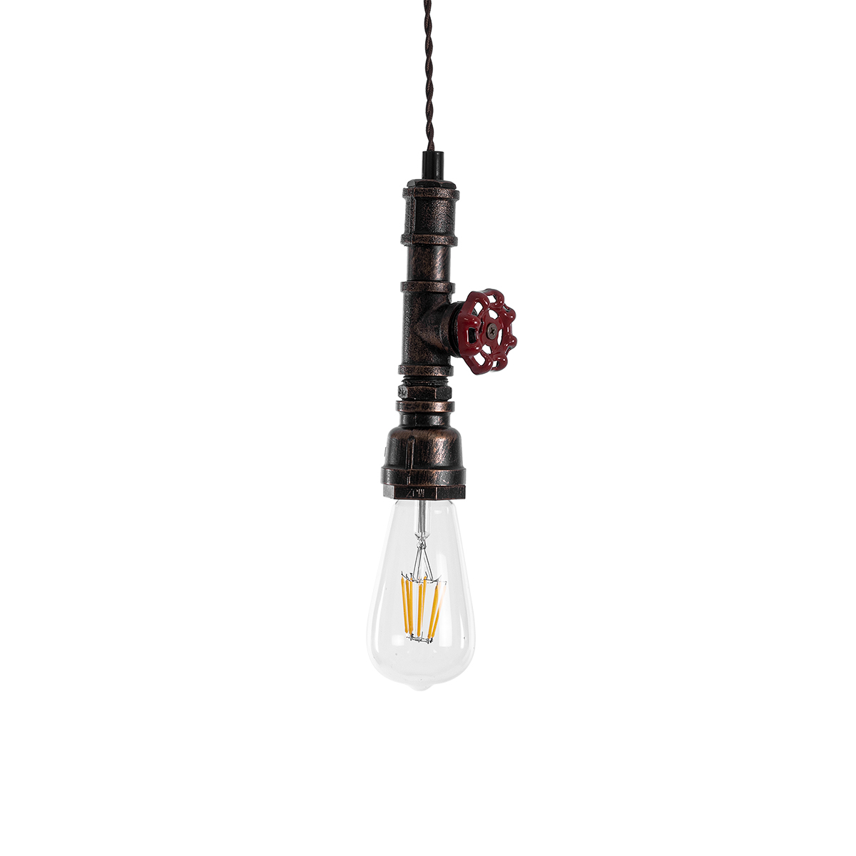 GloboStar® SPIGOT 01414 Vintage Κρεμαστό Φωτιστικό Ανάρτηση Μονόφωτο 1 x E27 IP20 Καφέ & Κόκκινο Μέταλλο - Μ5 x Π5 x Y20cm