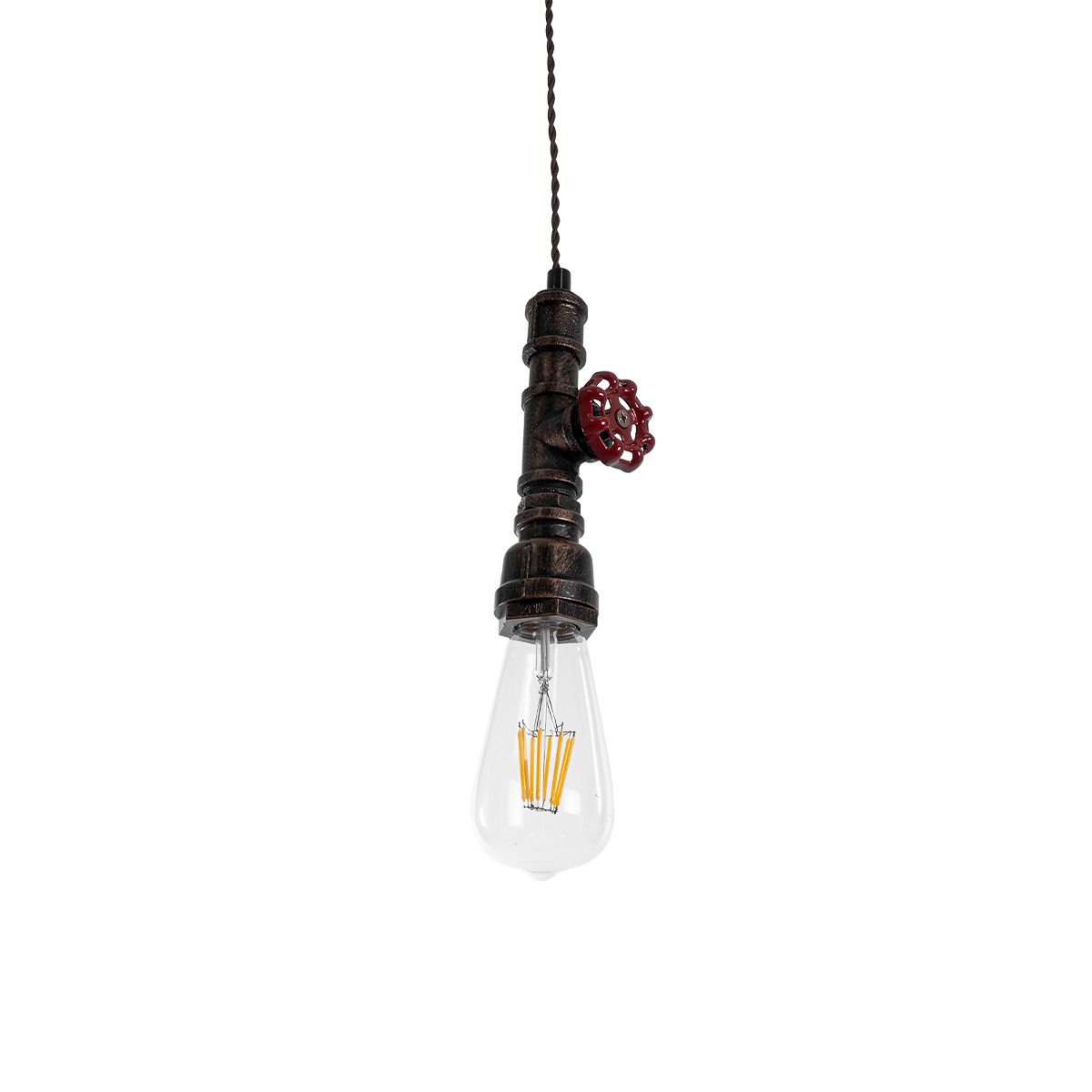 GloboStar® SPIGOT 01414 Vintage Κρεμαστό Φωτιστικό Ανάρτηση Μονόφωτο 1 x E27 IP20 Καφέ & Κόκκινο Μέταλλο - Μ5 x Π5 x Y20cm