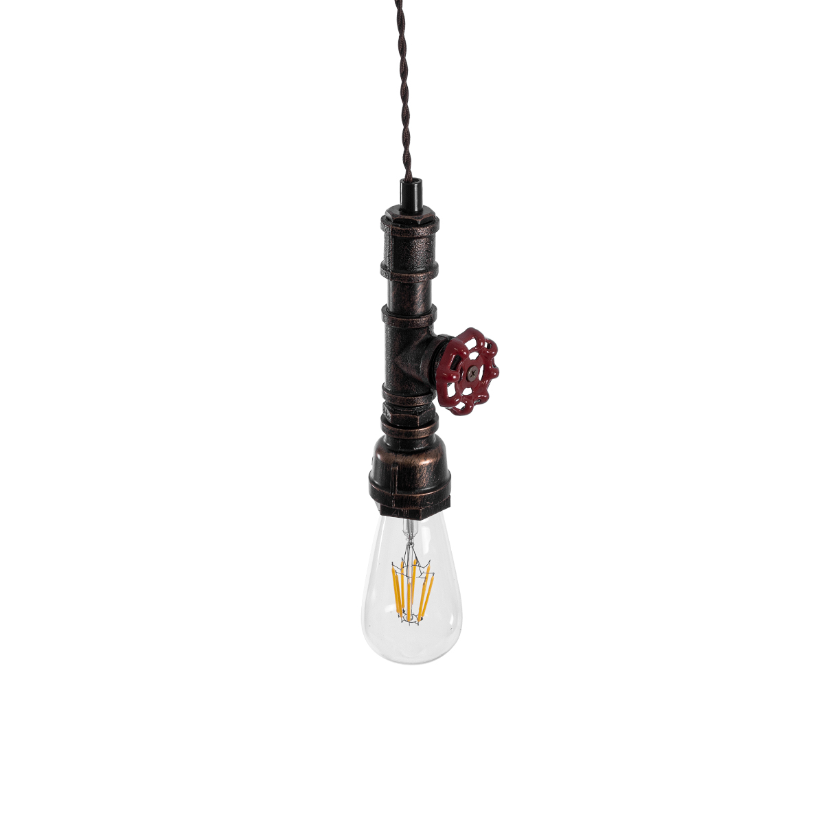 GloboStar® SPIGOT 01414 Vintage Κρεμαστό Φωτιστικό Ανάρτηση Μονόφωτο 1 x E27 IP20 Καφέ & Κόκκινο Μέταλλο - Μ5 x Π5 x Y20cm