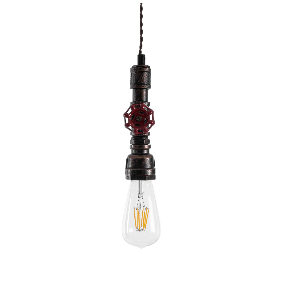 GloboStar® SPIGOT 01414 Vintage Κρεμαστό Φωτιστικό Ανάρτηση Μονόφωτο 1 x E27 IP20 Καφέ & Κόκκινο Μέταλλο - Μ5 x Π5 x Y20cm