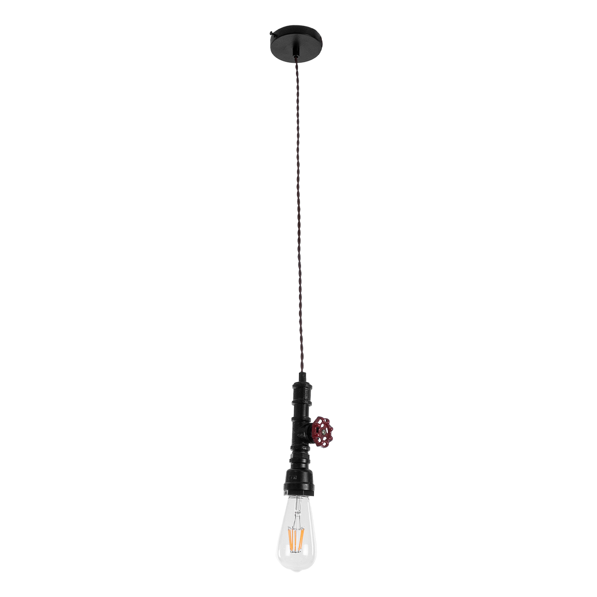GloboStar® SPIGOT 01415 Vintage Κρεμαστό Φωτιστικό Ανάρτηση Μονόφωτο 1 x E27 IP20 Μαύρο & Κόκκινο Μέταλλο - Μ5 x Π5 x Y20cm