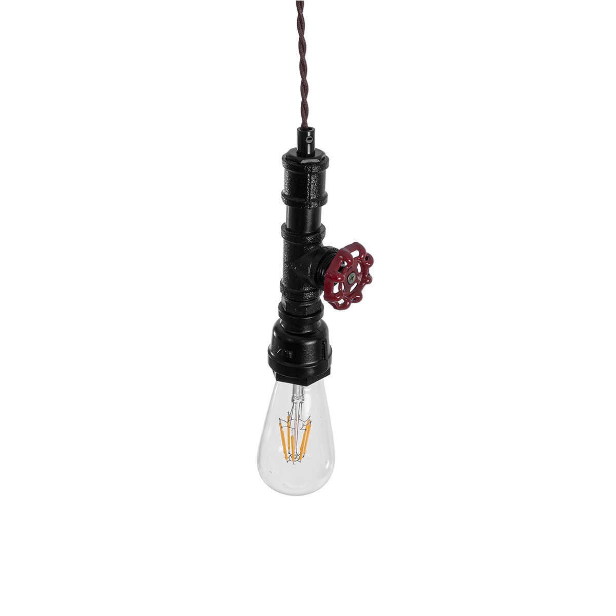 GloboStar® SPIGOT 01415 Vintage Κρεμαστό Φωτιστικό Ανάρτηση Μονόφωτο 1 x E27 IP20 Μαύρο & Κόκκινο Μέταλλο - Μ5 x Π5 x Y20cm