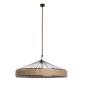 GloboStar® SAHARA 01416 Moντέρνο Κρεμαστό Φωτιστικό Καπέλο Μονόφωτο 1 x E27 IP20 Μαύρο Μέταλλο με Μπεζ Σχοινί - Μ80 x Π80 x Y25cm