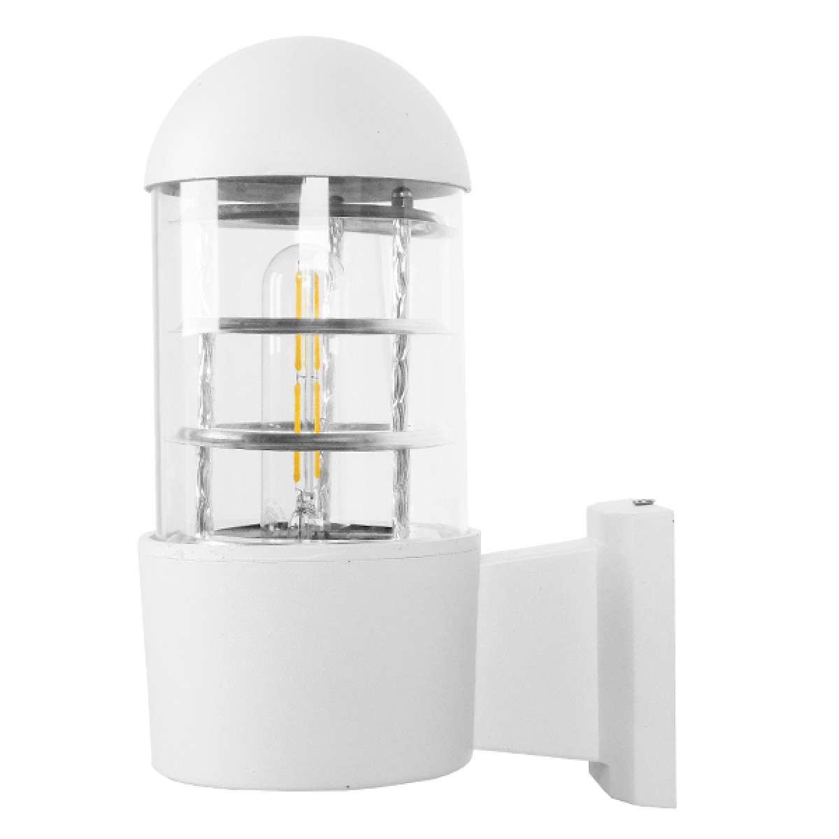 GloboStar® NEWI 01418 Μοντέρνο Επιτοίχιο Φωτιστικό Απλίκα Μονόφωτο 1 x E27 IP20 Λευκό & Ασημί Μέταλλο με Διάφανο Γυαλί - Μ11 x Π17 x Υ23cm