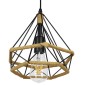GloboStar® FLUTED 01421 Vintage Κρεμαστό Φωτιστικό Πλέγμα Μονόφωτο 1 x E27 IP20 Μαύρο Μέταλλο με Μπεζ Σχοινί - Μ25 x Π25 x Y24cm