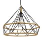 GloboStar® FLUTED 01422 Vintage Κρεμαστό Φωτιστικό Πλέγμα Μονόφωτο 1 x E27 IP20 Μαύρο Μέταλλο με Μπεζ Σχοινί - Μ50 x Π50 x Y44cm