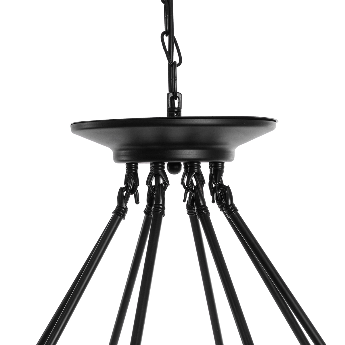 GloboStar® MILLBANK 01423 Vintage Κρεμαστό Φωτιστικό Πλέγμα Πολύφωτο 8 x E27 IP20 Μαύρο Μέταλλο με Μπεζ Σχοινί - Μ80 x Π80 x Y54cm