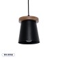 GloboStar® LANA 01424 Μοντέρνο Κρεμαστό Φωτιστικό Κύλινδρος Μονόφωτο 1 x E27 IP20 Μαύρο Μέταλλο με Καρυδί Ξύλο - Μ13 x Π13 x Y17cm