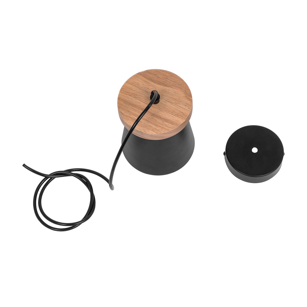 GloboStar® LANA 01424 Μοντέρνο Κρεμαστό Φωτιστικό Κύλινδρος Μονόφωτο 1 x E27 IP20 Μαύρο Μέταλλο με Καρυδί Ξύλο - Μ13 x Π13 x Y17cm