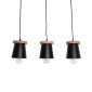 GloboStar® LANA 01425 Μοντέρνο Κρεμαστό Φωτιστικό Κύλινδρος Τρίφωτο 3 x E27 IP20 Μαύρο Μέταλλο με Καρυδί Ξύλο - Μ60 x Π13 x Υ18cm
