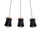 GloboStar® LANA 01425 Μοντέρνο Κρεμαστό Φωτιστικό Κύλινδρος Τρίφωτο 3 x E27 IP20 Μαύρο Μέταλλο με Καρυδί Ξύλο - Μ60 x Π13 x Υ18cm