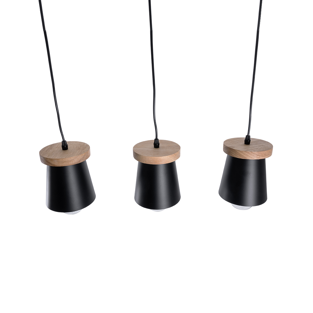 GloboStar® LANA 01425 Μοντέρνο Κρεμαστό Φωτιστικό Κύλινδρος Τρίφωτο 3 x E27 IP20 Μαύρο Μέταλλο με Καρυδί Ξύλο - Μ60 x Π13 x Υ18cm