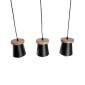 GloboStar® LANA 01425 Μοντέρνο Κρεμαστό Φωτιστικό Κύλινδρος Τρίφωτο 3 x E27 IP20 Μαύρο Μέταλλο με Καρυδί Ξύλο - Μ60 x Π13 x Υ18cm