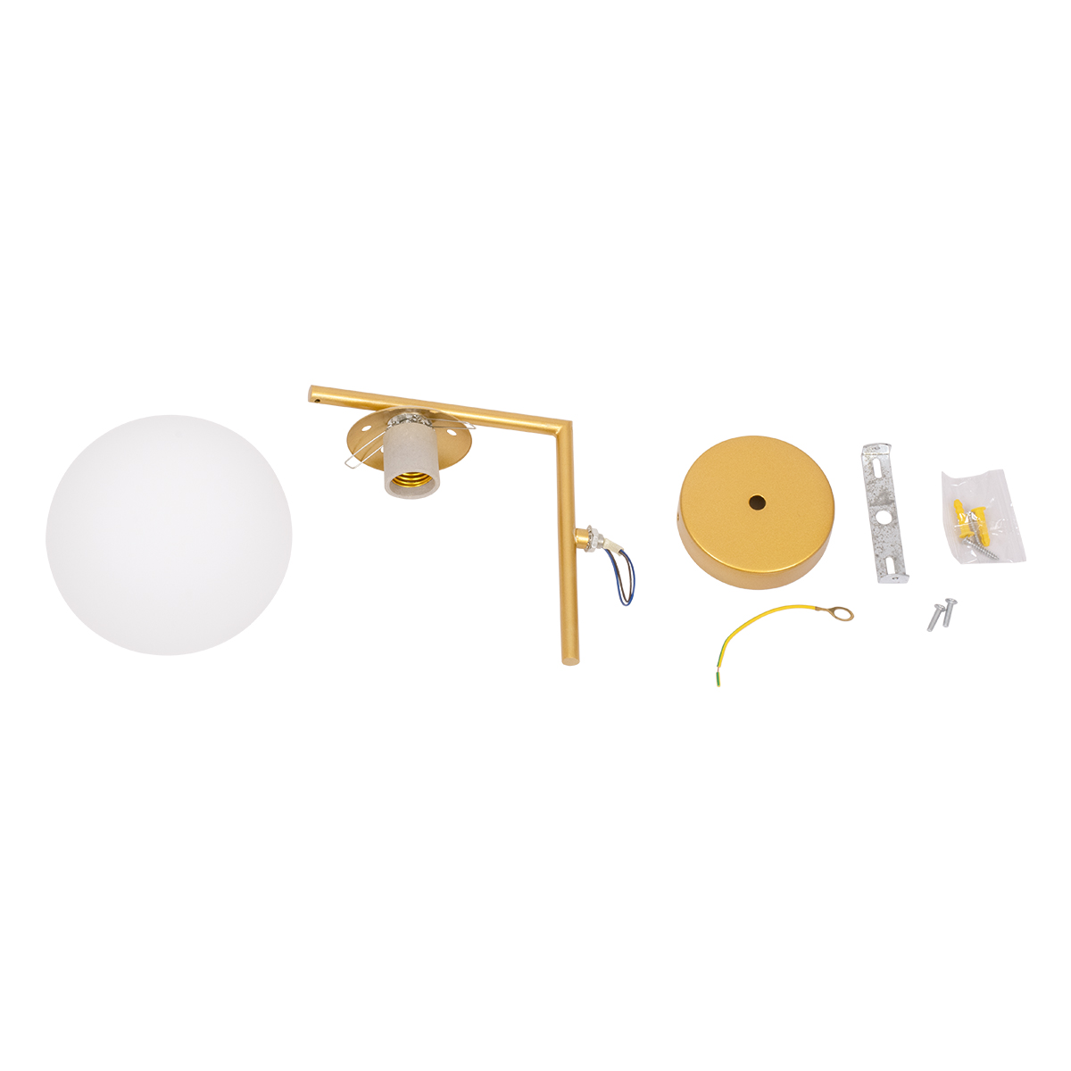 GloboStar® JADA 01426 Μοντέρνο Επιτοίχιο Φωτιστικό Απλίκα Μονόφωτο 1 x E27 IP20 Χρυσό Μέταλλο με Λευκό Γυαλί - Μ15 x Π21.5 x Υ18cm