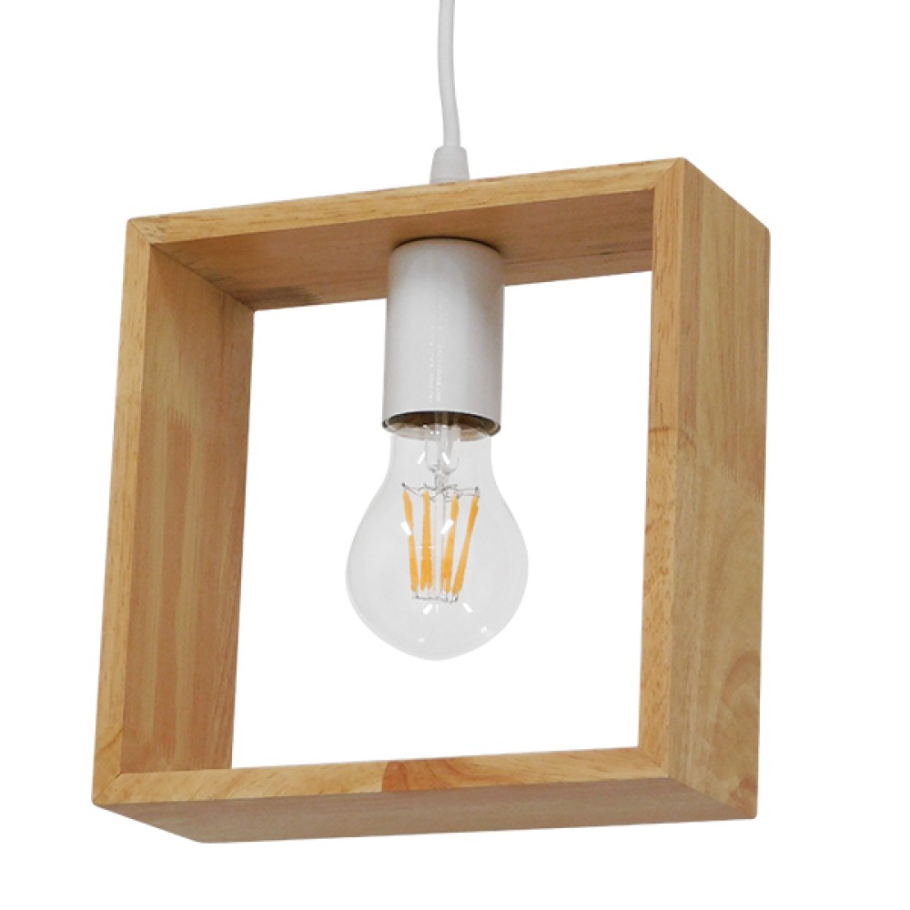 GloboStar® ELISE 01428 Μοντέρνο Κρεμαστό Φωτιστικό Οροφής Μονόφωτο 1 x E27 IP20 Μπεζ Ξύλο - Μ20 x Π8 x Υ23cm