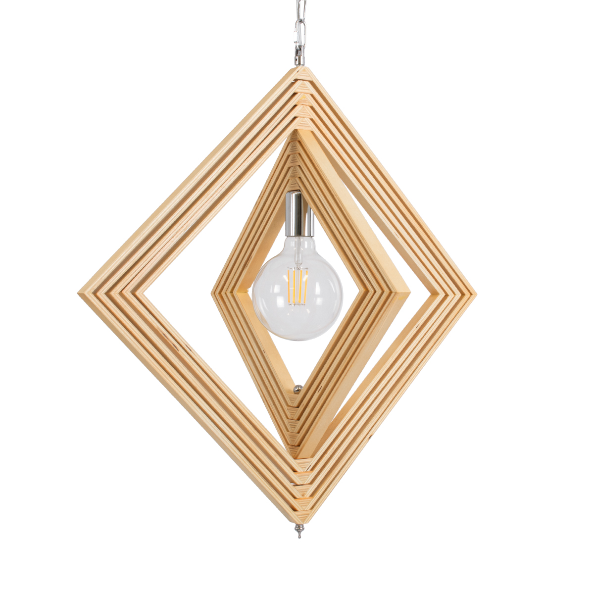 GloboStar® OCTAVE 01431 Μοντέρνο Κρεμαστό Φωτιστικό Οροφής Μονόφωτο 1 x E27 IP20 Μπεζ Ξύλο - Μ64 x Π64 x Y66cm