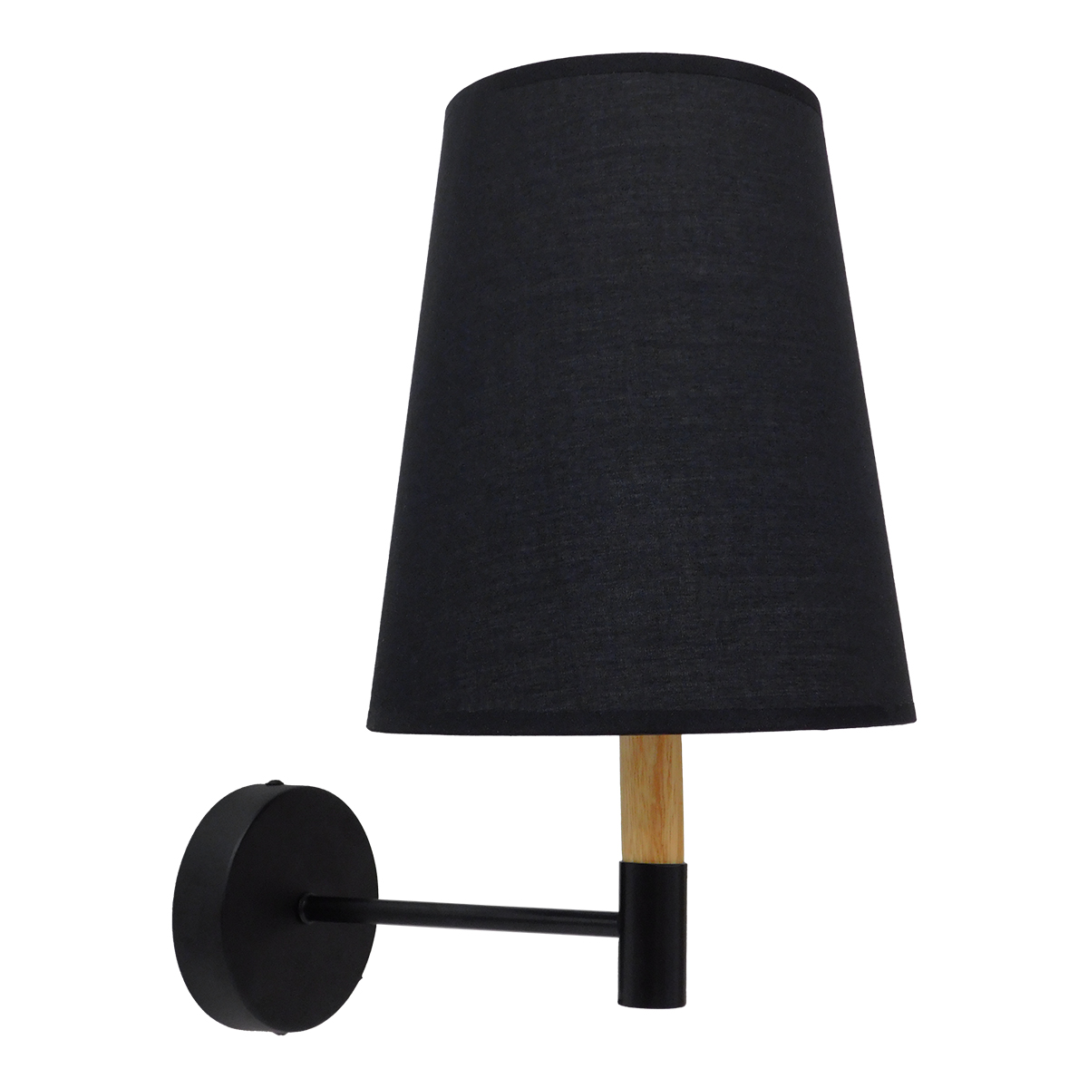 GloboStar® LYDFORD 01432 Μοντέρνο Επιτοίχιο Φωτιστικό Απλίκα Μονόφωτο 1 x E27 IP20 Μαύρο Ύφασμα, Μαύρο Μέταλλο με Μπέζ Ξύλο - Μ20 x Π28 x Υ36cm