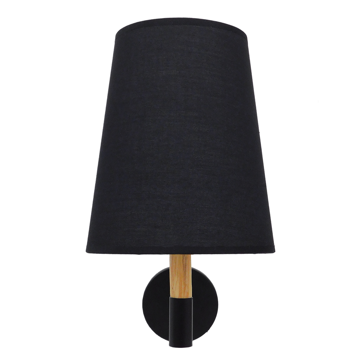 GloboStar® LYDFORD 01432 Μοντέρνο Επιτοίχιο Φωτιστικό Απλίκα Μονόφωτο 1 x E27 IP20 Μαύρο Ύφασμα, Μαύρο Μέταλλο με Μπέζ Ξύλο - Μ20 x Π28 x Υ36cm