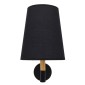 GloboStar® LYDFORD 01432 Μοντέρνο Επιτοίχιο Φωτιστικό Απλίκα Μονόφωτο 1 x E27 IP20 Μαύρο Ύφασμα, Μαύρο Μέταλλο με Μπέζ Ξύλο - Μ20 x Π28 x Υ36cm