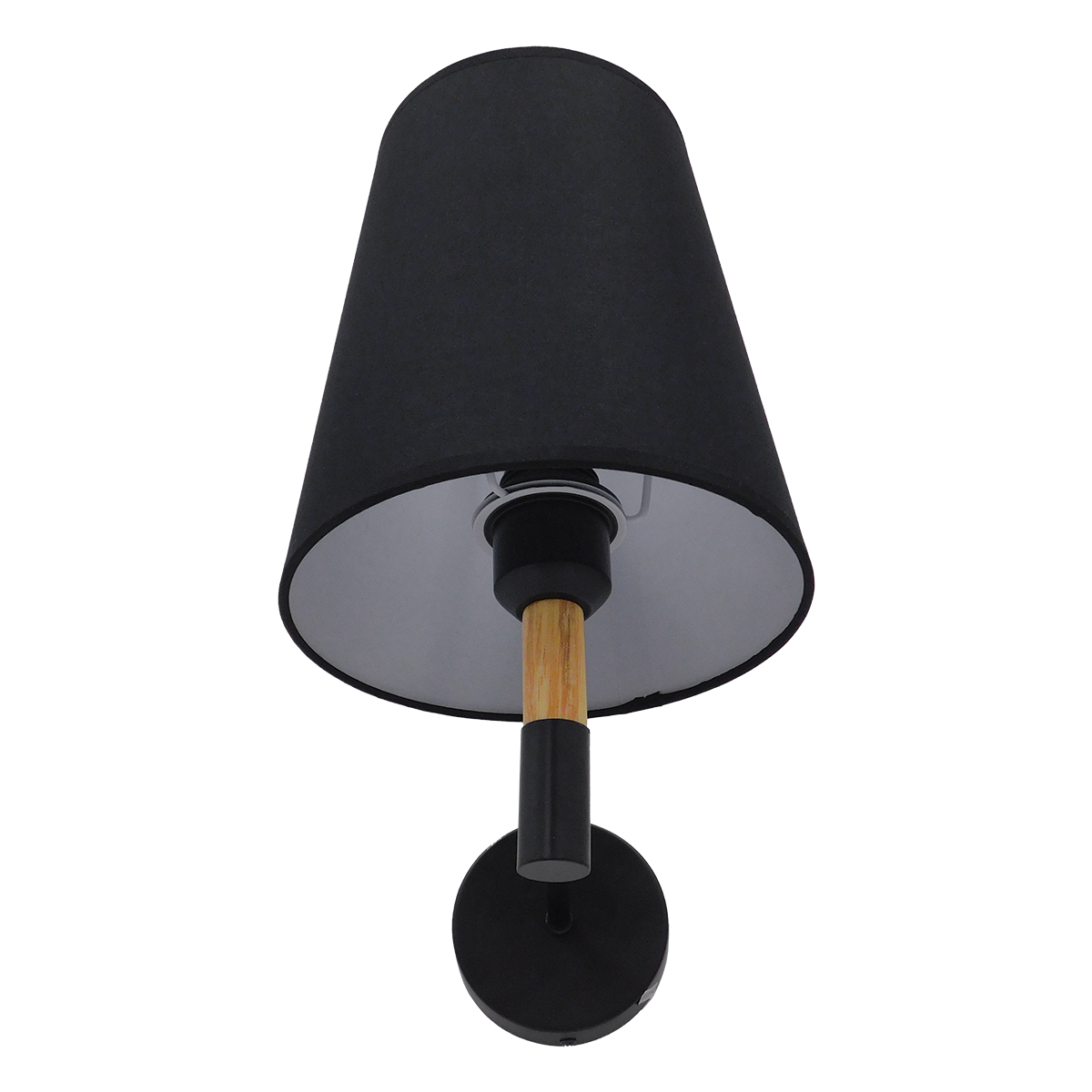 GloboStar® LYDFORD 01432 Μοντέρνο Επιτοίχιο Φωτιστικό Απλίκα Μονόφωτο 1 x E27 IP20 Μαύρο Ύφασμα, Μαύρο Μέταλλο με Μπέζ Ξύλο - Μ20 x Π28 x Υ36cm
