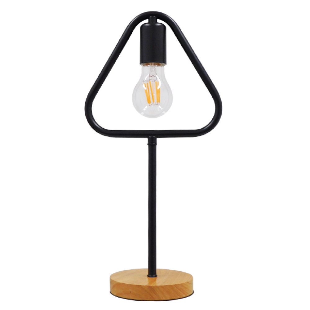 GloboStar® HONOR TRIANGLE 01436 Μοντέρνο Επιτραπέζιο Φωτιστικό Πορτατίφ Μονόφωτο 1 x E27 IP20 Μαύρο Μέταλλο με Μπεζ Ξύλο - Μ20 x Π20 x Υ40cm