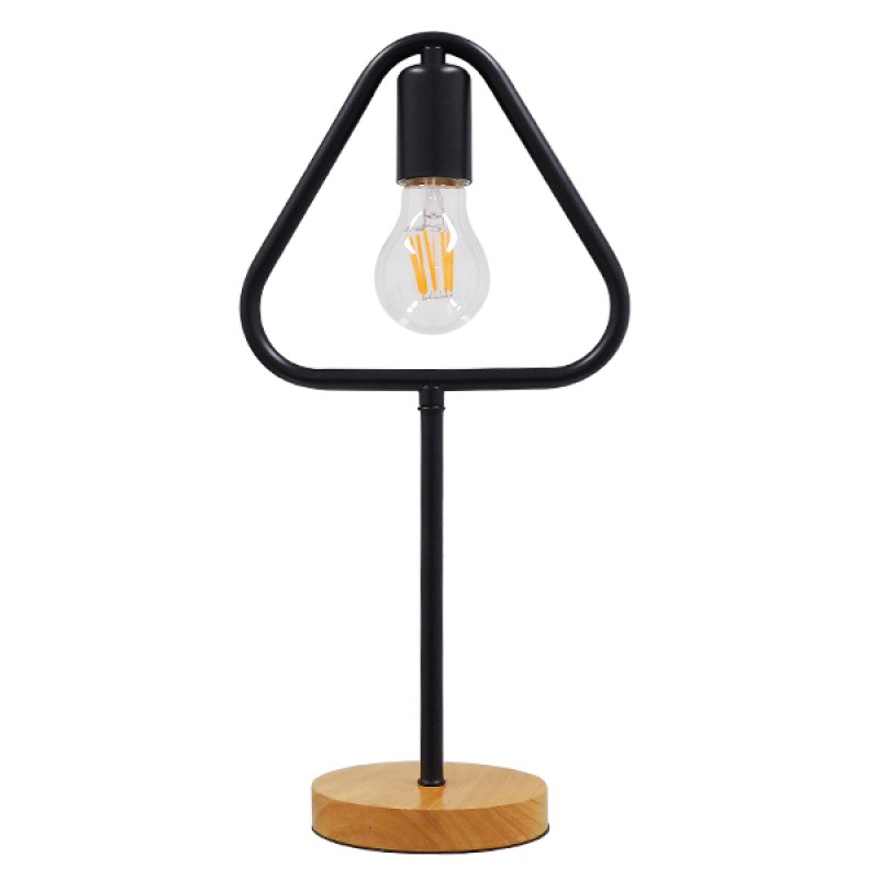 GloboStar® HONOR TRIANGLE 01436 Μοντέρνο Επιτραπέζιο Φωτιστικό Πορτατίφ Μονόφωτο 1 x E27 IP20 Μαύρο Μέταλλο με Μπεζ Ξύλο - Μ20 x Π20 x Υ40cm