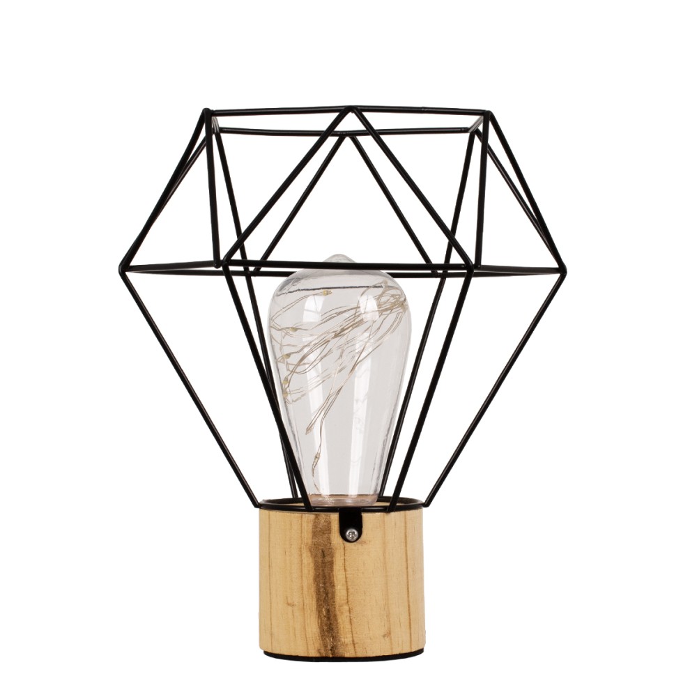 GloboStar® ANTLER 01441 Επιτραπέζιο Φωτιστικό Πορτατίφ LED -W -lm -° DC 5V IP20 Θερμό Λευκό 3000K Μαύρο Μέταλλο με Μπεζ Ξύλο - Μ19 x Π19 x Υ23cm - 2 Xρόνια Εγγύηση