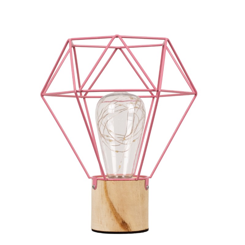 GloboStar® ANTLER 01442 Επιτραπέζιο Φωτιστικό Πορτατίφ LED -W -lm -° DC 5V IP20 Θερμό Λευκό 3000K Ροζ Μέταλλο με Μπεζ Ξύλο - Μ19 x Π19 x Υ23cm - 2 Xρόνια Εγγύηση