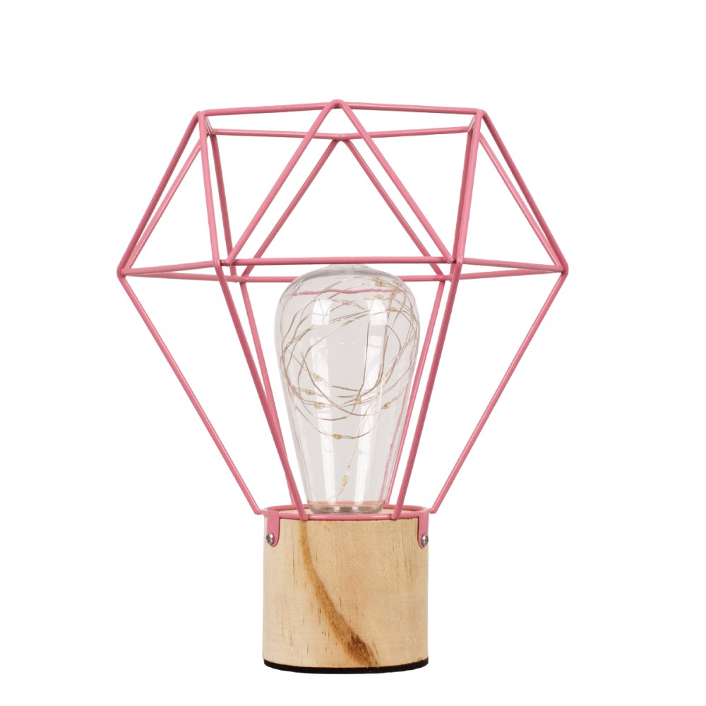GloboStar® ANTLER 01442 Επιτραπέζιο Φωτιστικό Πορτατίφ LED -W -lm -° DC 5V IP20 Θερμό Λευκό 3000K Ροζ Μέταλλο με Μπεζ Ξύλο - Μ19 x Π19 x Υ23cm - 2 Xρόνια Εγγύηση