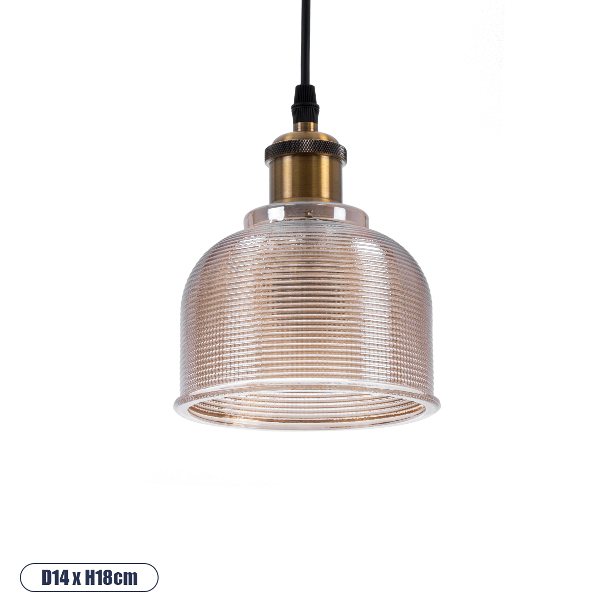 GloboStar® SEGRETO 01448 Vintage Κρεμαστό Φωτιστικό Μονόφωτο Καμπάνα 1 x E27 IP20 Διάφανο Γυαλί με Χρυσό Μέταλλο - Μ14 x Π14 x Υ18cm