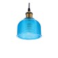 GloboStar® SEGRETO 01452 Vintage Κρεμαστό Φωτιστικό Μονόφωτο Καμπάνα 1 x E27 IP20 Μπλε Γυαλί με Χρυσό Μέταλλο - Μ14 x Π14 x Υ18cm