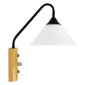 GloboStar® ALESSIA 01457 Μοντέρνο Επιτοίχιο Φωτιστικό Απλίκα Μονόφωτο 1 x E27 IP20 Μαύρο Μέταλλο, Λευκό Γυαλί με Μπεζ Ξύλο - Μ18 x Π26 x Υ29cm