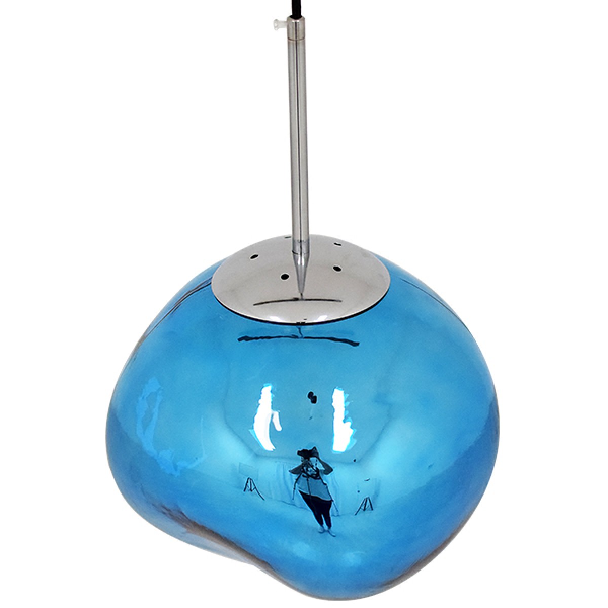 GloboStar® DIXAR 01463 Μοντέρνο Κρεμαστό Φωτιστικό Μπάλα Μονόφωτο 1 x E27 IP20 Μπλε Γυαλί - Μ28 x Π28 x Υ40cm