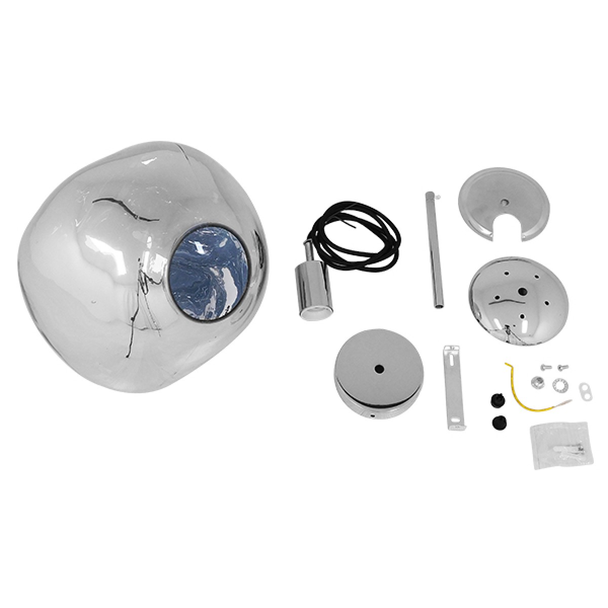 GloboStar® DIXAR 01464 Μοντέρνο Κρεμαστό Φωτιστικό Μπάλα Μονόφωτο 1 x E27 IP20 Ασημί Γυαλί - Μ36 x Π36 x Υ45cm
