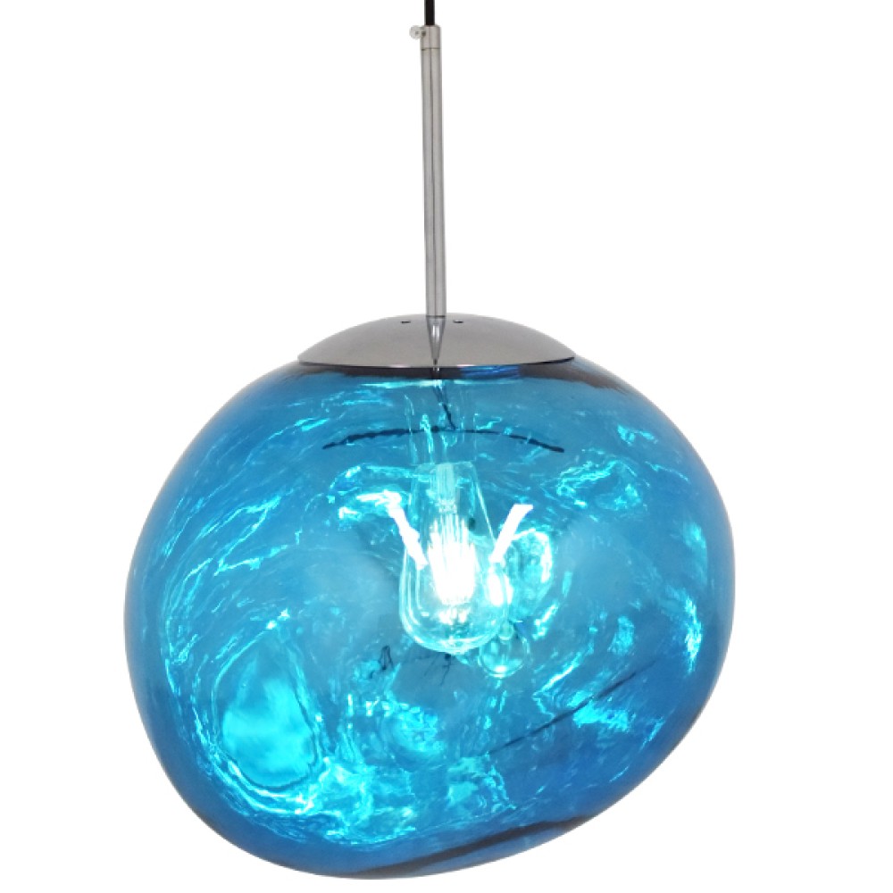 GloboStar® DIXAR 01467 Μοντέρνο Κρεμαστό Φωτιστικό Μπάλα Μονόφωτο 1 x E27 IP20 Μπλε Γυαλί - Μ36 x Π36 x Υ45cm