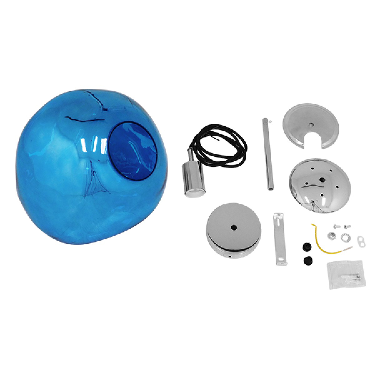 GloboStar® DIXAR 01467 Μοντέρνο Κρεμαστό Φωτιστικό Μπάλα Μονόφωτο 1 x E27 IP20 Μπλε Γυαλί - Μ36 x Π36 x Υ45cm