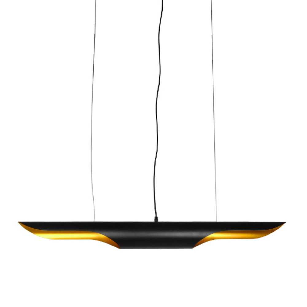 GloboStar® ESTERINA 01473 Μοντέρνο Κρεμαστό Φωτιστικό Ανάρτηση Δίφωτο 2 x E27 IP20 Μαύρο & Χρυσό Μέταλλο - Μ100 x Π10 x Y10cm