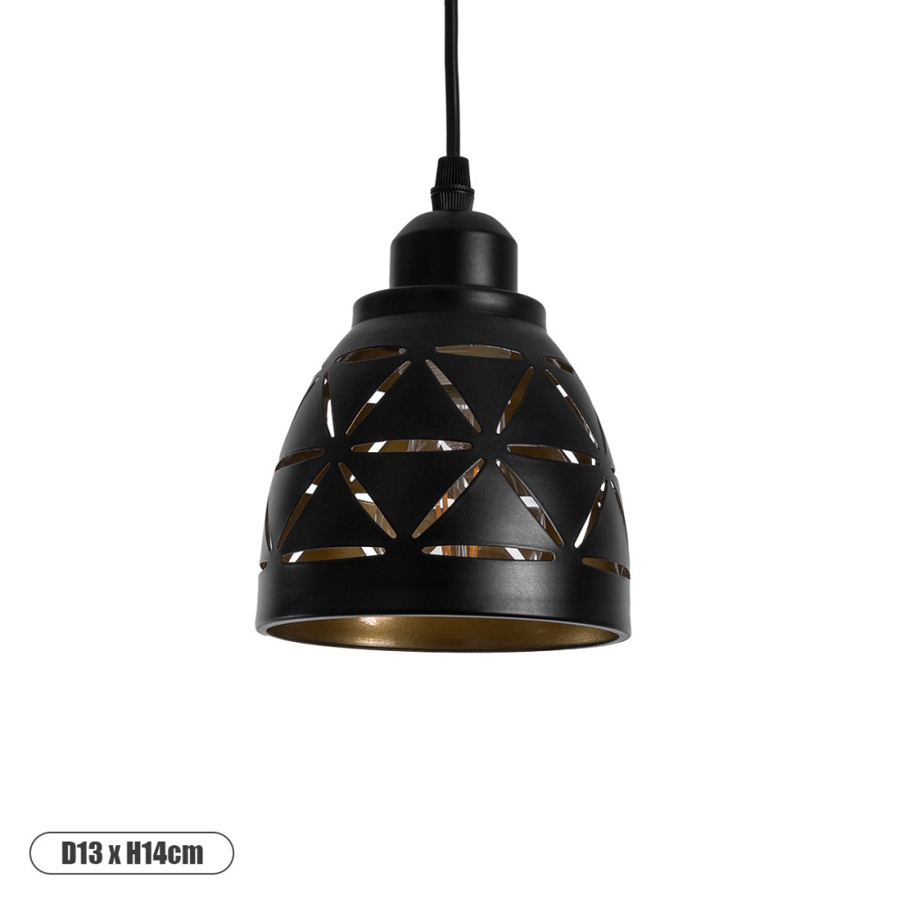 GloboStar® COOLIE 01475 Μοντέρνο Κρεμαστό Φωτιστικό Μονόφωτο Καμπάνα 1 x E27 IP20 Μαύρο & Χρυσό Μέταλλο - Μ13 x Π13 x Υ14cm