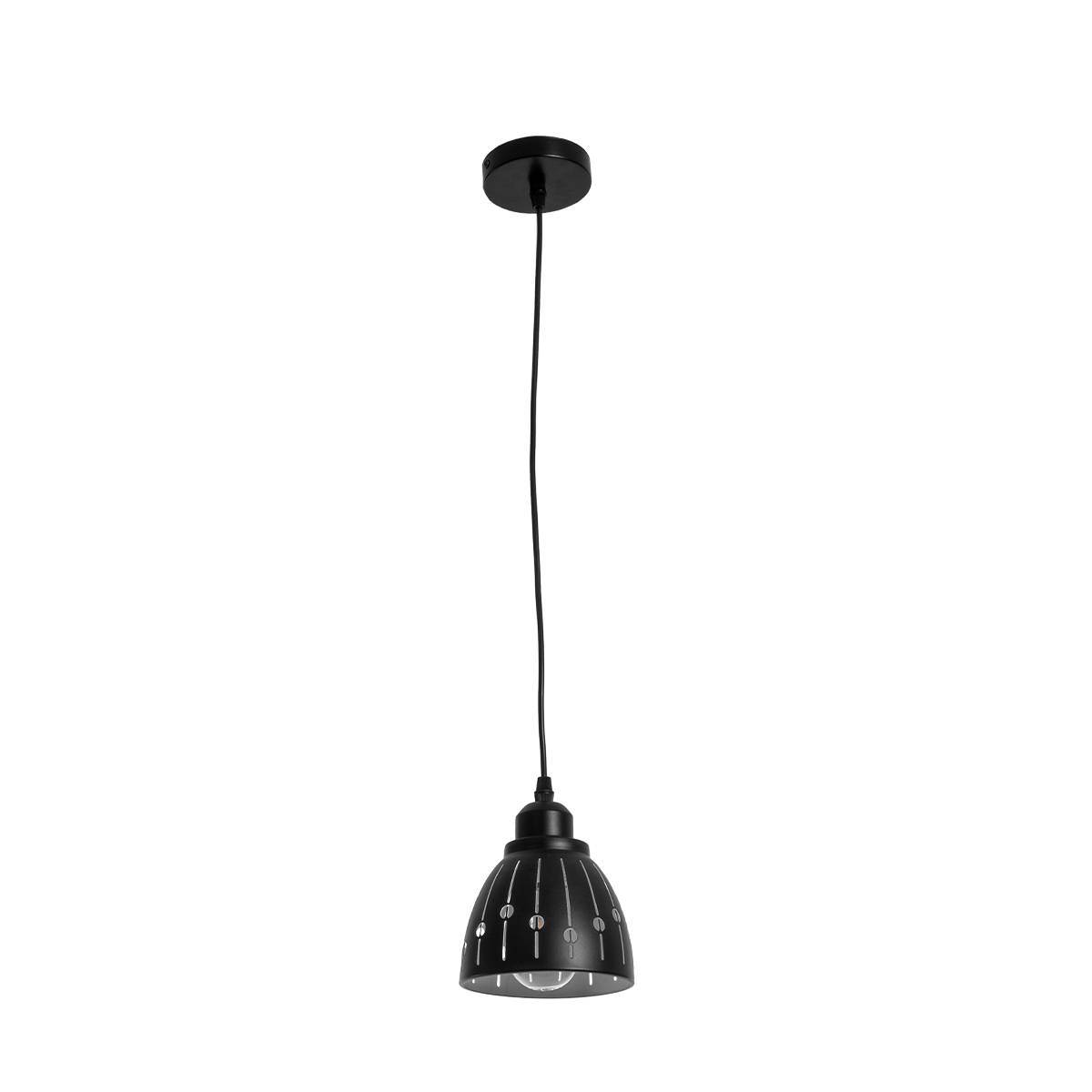 GloboStar® COOLIE 01476 Μοντέρνο Κρεμαστό Φωτιστικό Μονόφωτο Καμπάνα 1 x E27 IP20 Μαύρο & Ασημί Μέταλλο - Μ12.5 x Π12.5 x Υ11.5cm