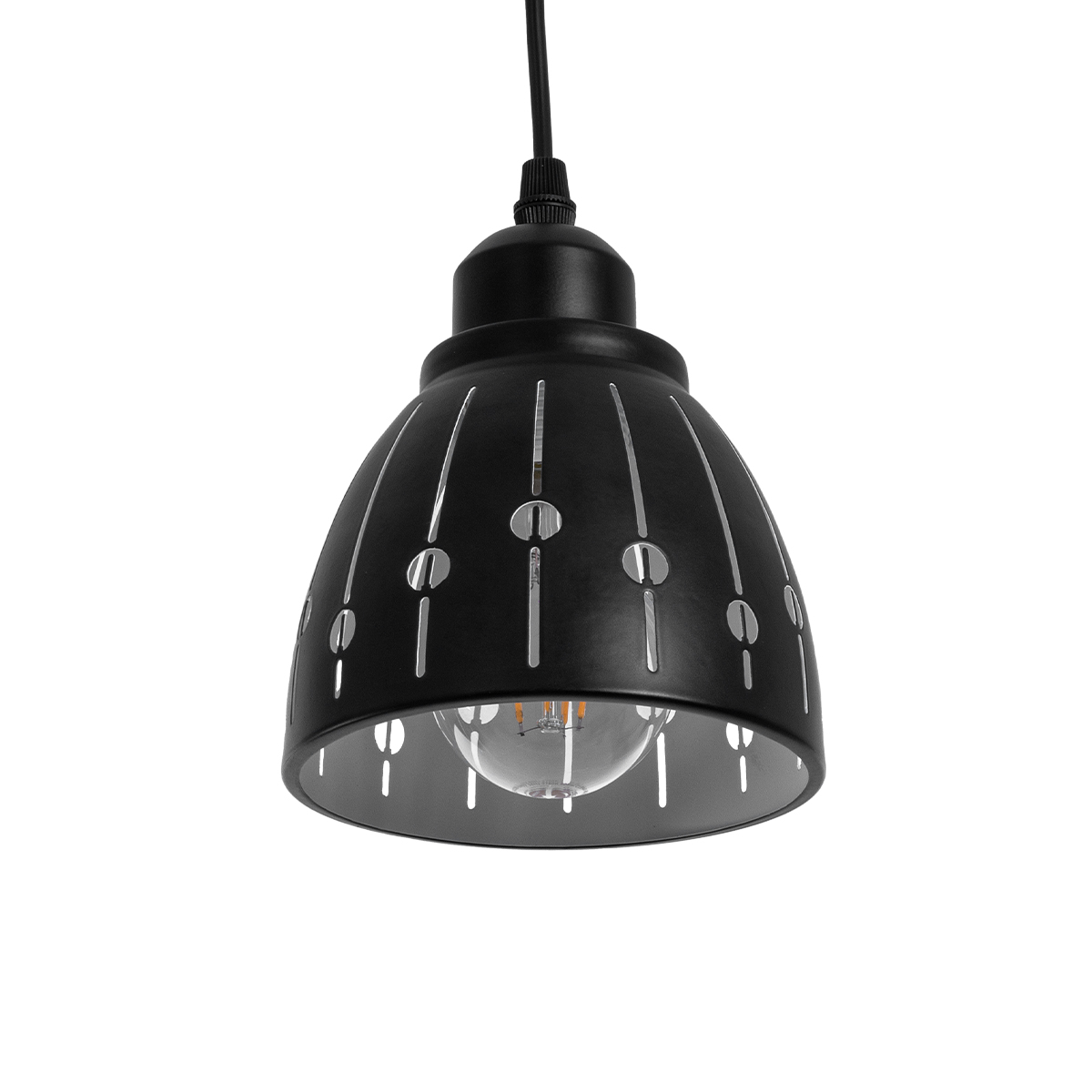 GloboStar® COOLIE 01476 Μοντέρνο Κρεμαστό Φωτιστικό Μονόφωτο Καμπάνα 1 x E27 IP20 Μαύρο & Ασημί Μέταλλο - Μ12.5 x Π12.5 x Υ11.5cm