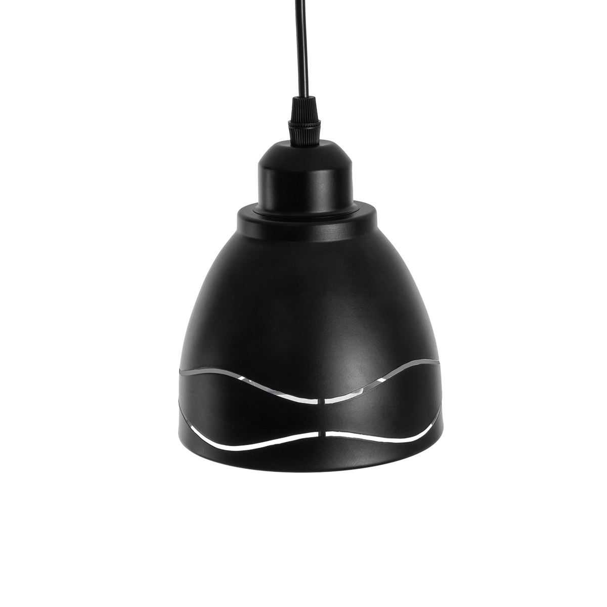 GloboStar® COOLIE 01477 Μοντέρνο Κρεμαστό Φωτιστικό Μονόφωτο Καμπάνα 1 x E27 IP20 Μαύρο & Ασημί Μέταλλο - Μ12.5 x Π12.5 x Υ11.5cm