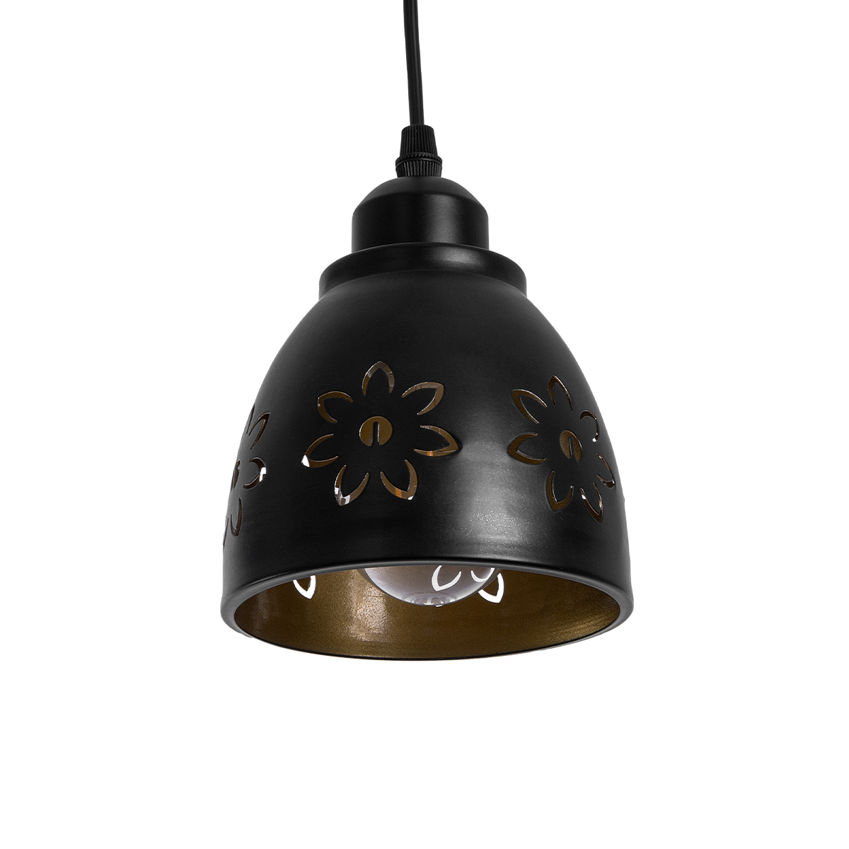 GloboStar® COOLIE 01479 Μοντέρνο Κρεμαστό Φωτιστικό Μονόφωτο Καμπάνα 1 x E27 IP20 Μαύρο & Χρυσό Μέταλλο - Μ12.5 x Π12.5 x Υ11.5cm