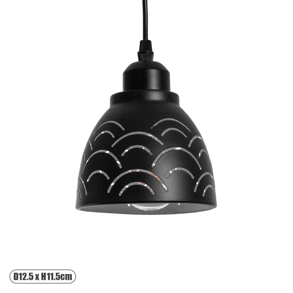 GloboStar® COOLIE 01482 Μοντέρνο Κρεμαστό Φωτιστικό Μονόφωτο Καμπάνα 1 x E27 IP20 Μαύρο & Ασημί Μέταλλο - Μ12.5 x Π12.5 x Υ11.5cm