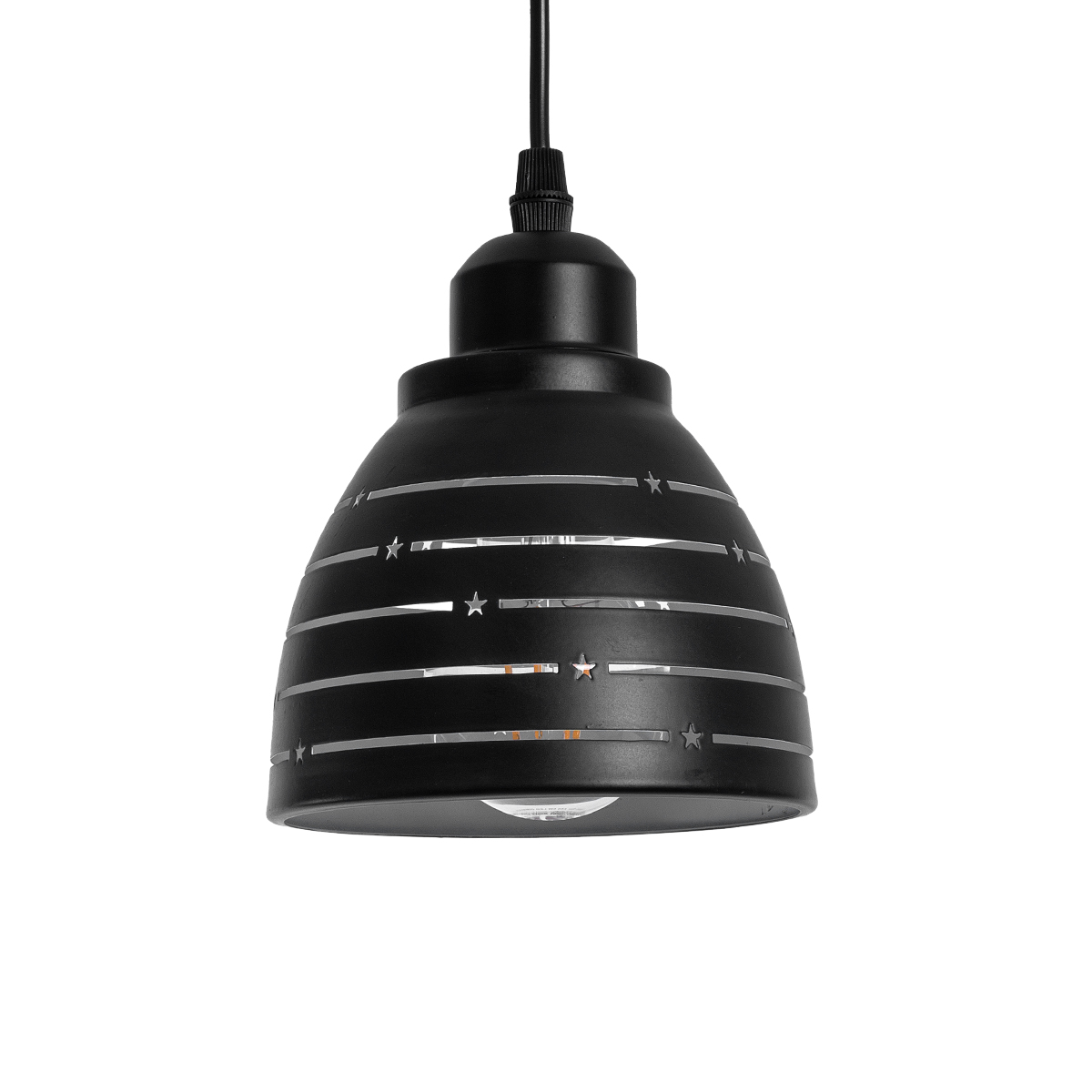 GloboStar® COOLIE 01483 Μοντέρνο Κρεμαστό Φωτιστικό Μονόφωτο Καμπάνα 1 x E27 IP20 Μαύρο & Ασημί Μέταλλο - Μ12.5 x Π12.5 x Υ11.5cm