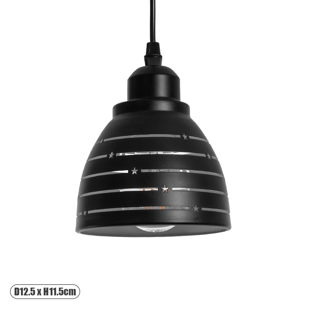 GloboStar® COOLIE 01483 Μοντέρνο Κρεμαστό Φωτιστικό Μονόφωτο Καμπάνα 1 x E27 IP20 Μαύρο & Ασημί Μέταλλο - Μ12.5 x Π12.5 x Υ11.5cm