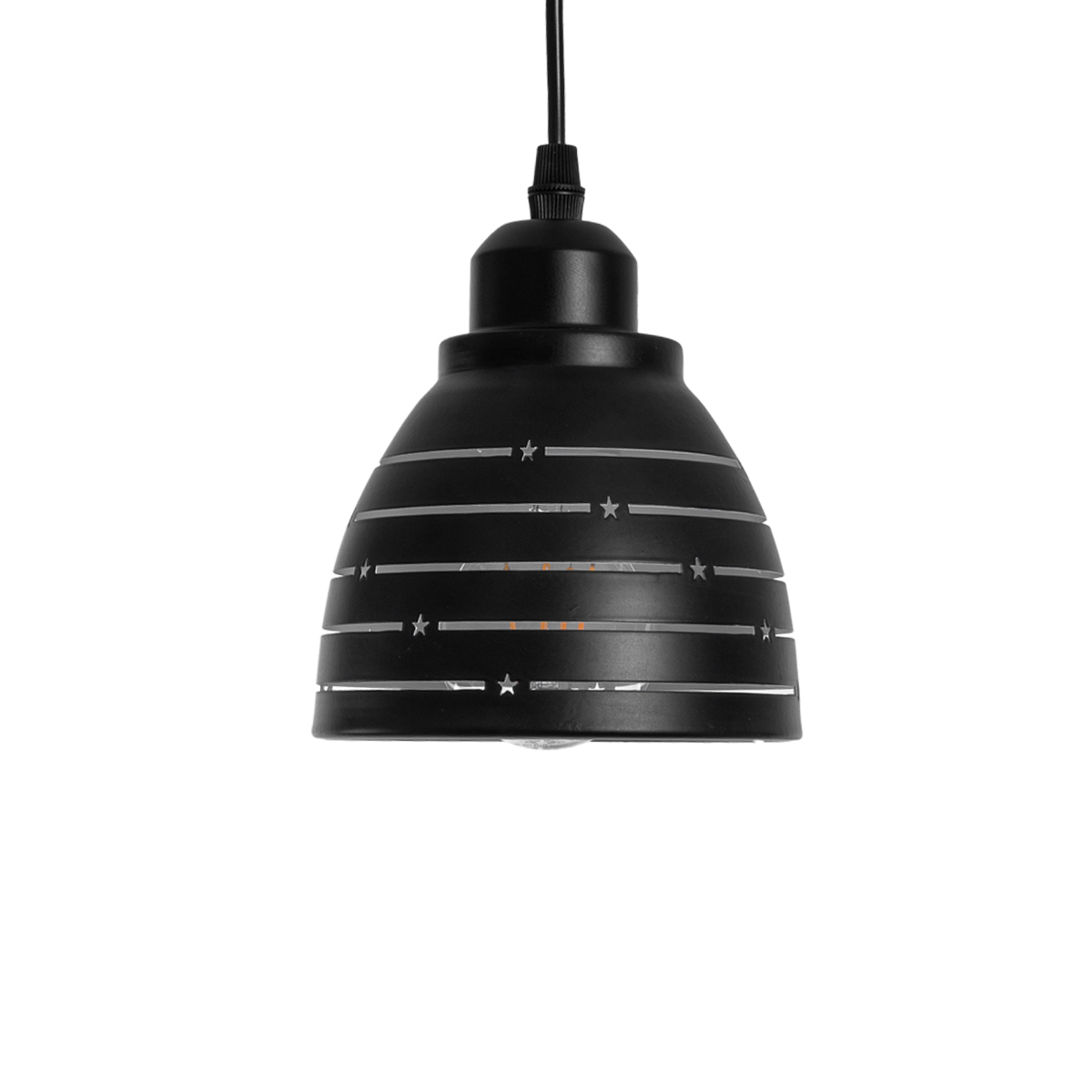 GloboStar® COOLIE 01483 Μοντέρνο Κρεμαστό Φωτιστικό Μονόφωτο Καμπάνα 1 x E27 IP20 Μαύρο & Ασημί Μέταλλο - Μ12.5 x Π12.5 x Υ11.5cm