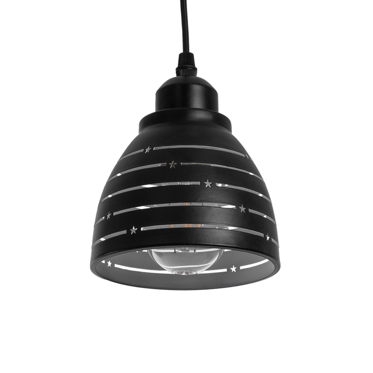 GloboStar® COOLIE 01483 Μοντέρνο Κρεμαστό Φωτιστικό Μονόφωτο Καμπάνα 1 x E27 IP20 Μαύρο & Ασημί Μέταλλο - Μ12.5 x Π12.5 x Υ11.5cm