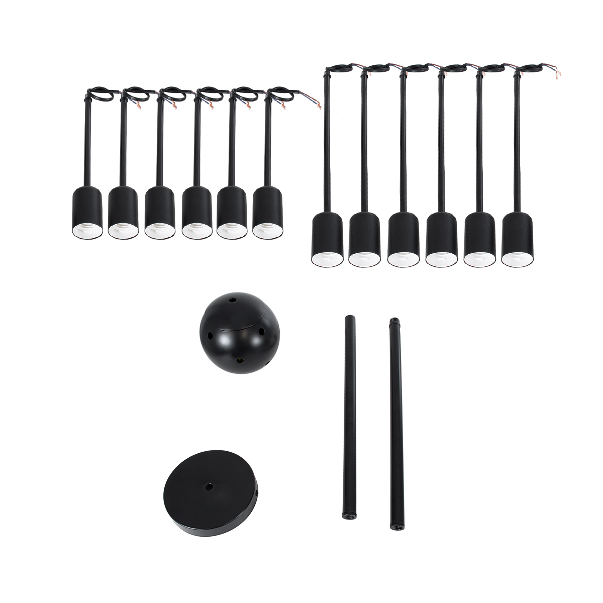 GloboStar® MILANO 01486 Μοντέρνο Φωτιστικό Οροφής Πλέγμα Πολύφωτο 12 x E27 IP20 Μαύρο Μέταλλο - Μ80 x Π80 x Υ80cm